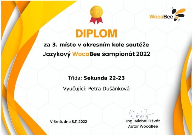 WocaBee sampionat 2022 DIPLOM